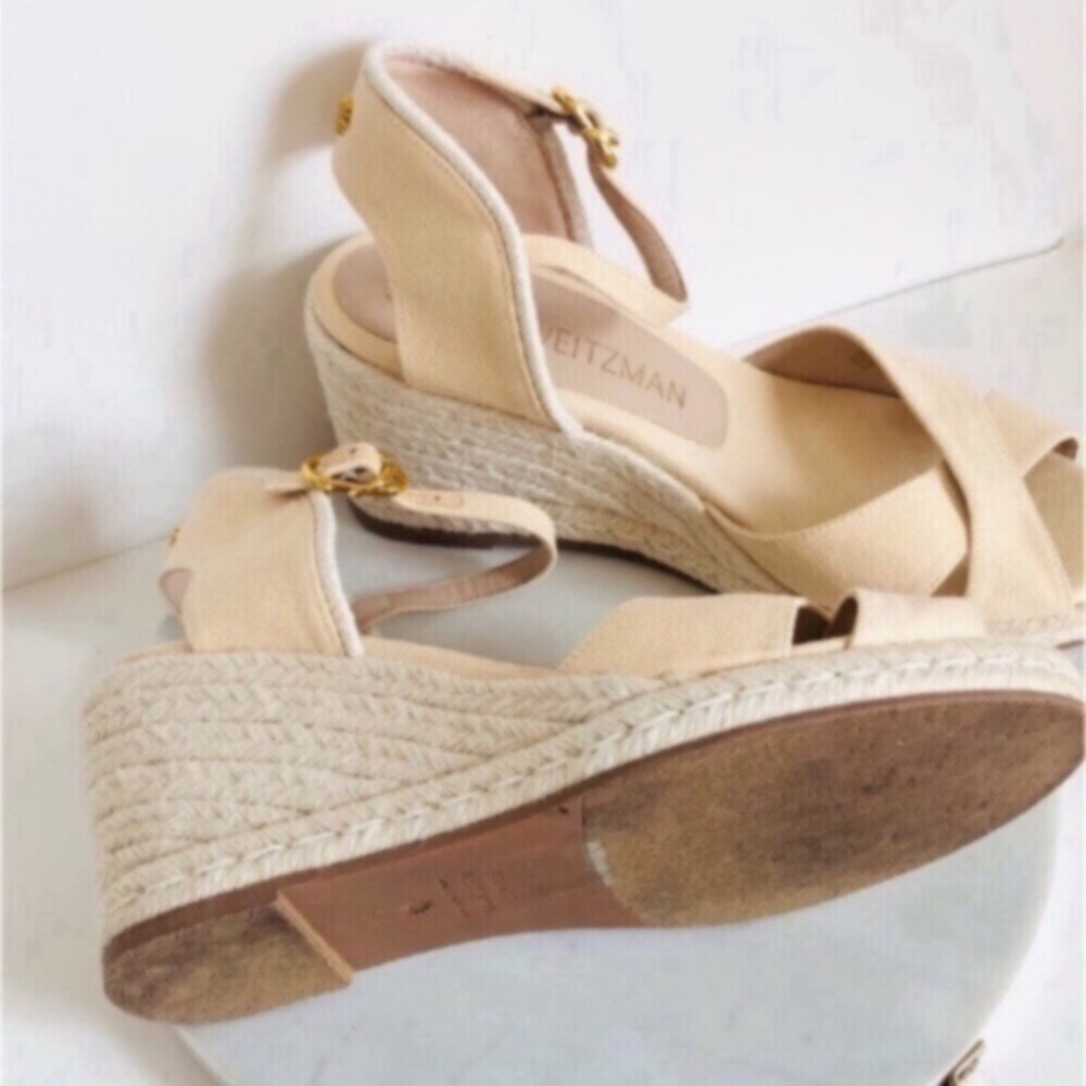 STUART WEITZMAN MIRELLA Cream Crisscross Wedge Espadrille Sandals - Picture 16 of 16